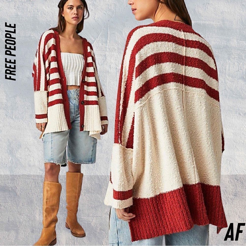 FREE PEOPLE LITTLE DIPPER CARDI IN CRIMSON AND CREAM NWT XS/S